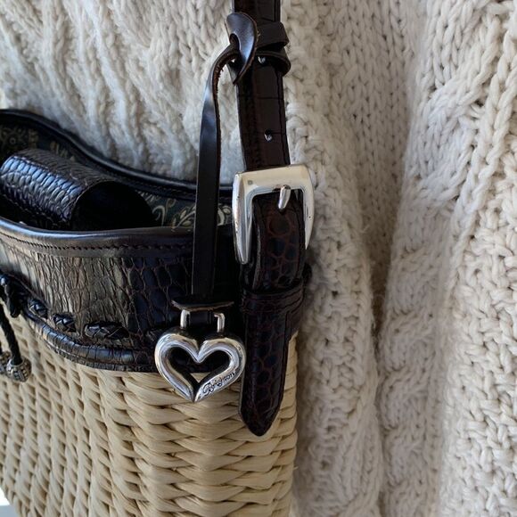 Brighton Weaved Straw Croc Embossed Leather Trudy Rattan Purse Shoulder Bag - Picture 6 of 11